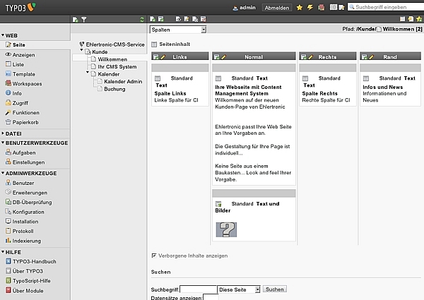 Im Typo3 Back-End verwalten Sie den Inhalt Ihres Internet Auftritts